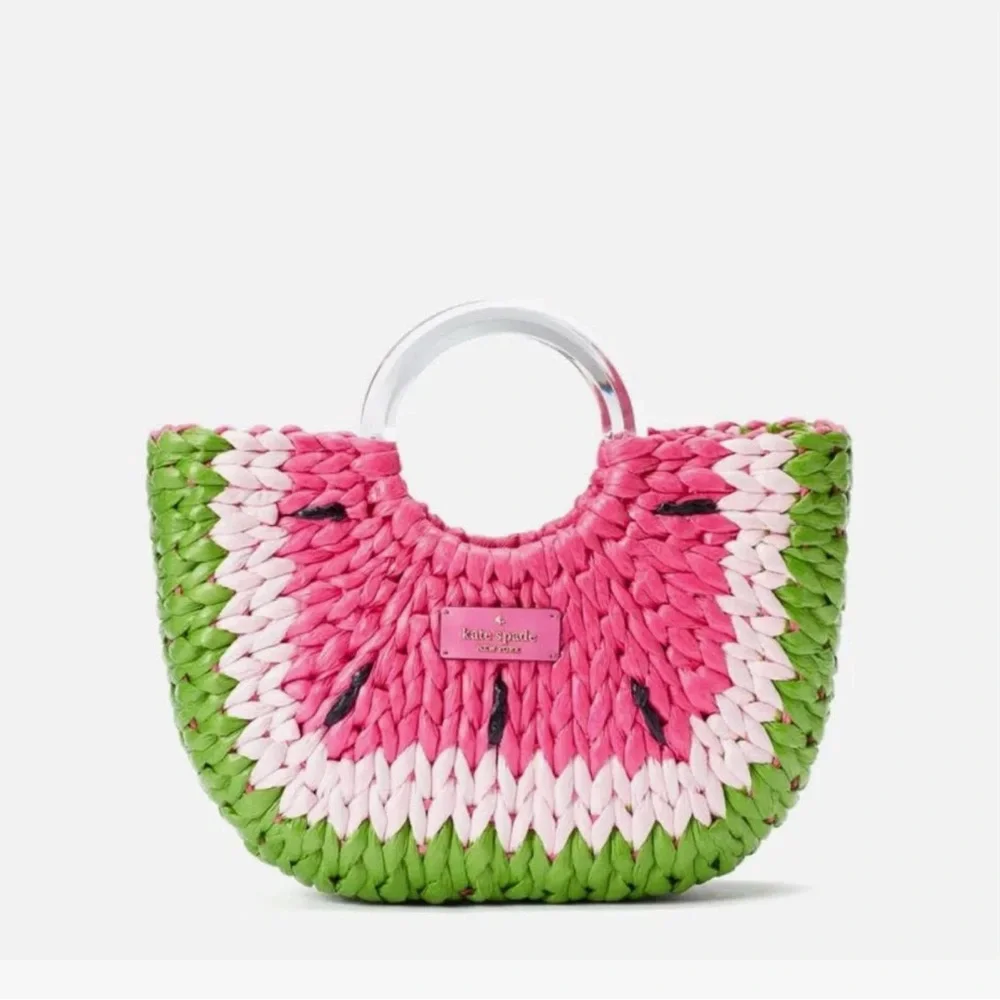RARE NEW KATE SPADE NEW YORK WATERMELON PICNIC PERFECT WOVEN SMALL TOTE HANDBAG - Picture 6 of 8